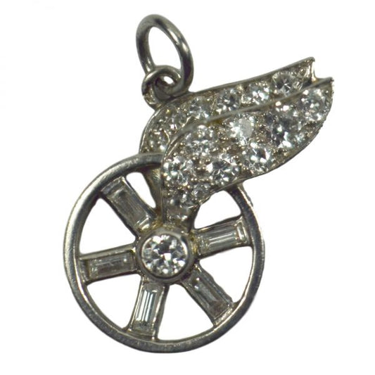 Chaumet Art Deco Hermes Winged Wheel Platinum Diamond Charm