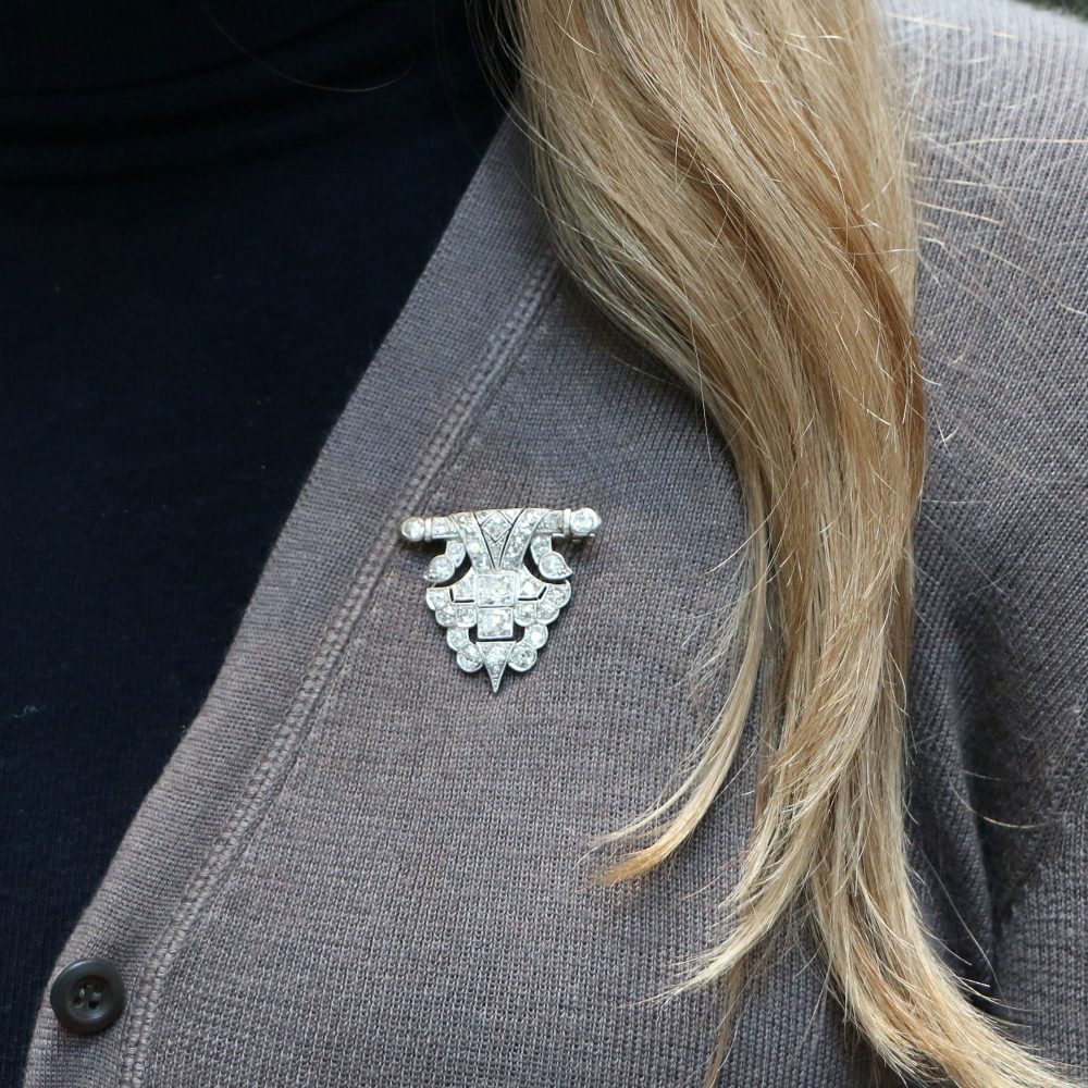 Vintage Geometric Panel 5.2ct Diamond Brooch in Platinum