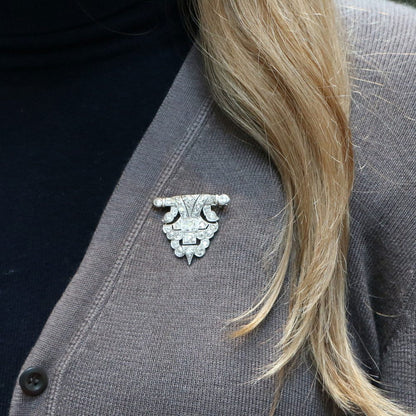 Vintage Geometric Panel 5.2ct Diamond Brooch in Platinum