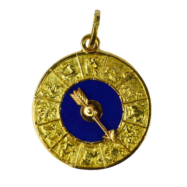 Blue Enamel and 18ct Gold Zodiac Spinning Arrow Charm Pendant