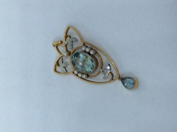 Antique Edwardian Aquamarine & Pearl Pendant