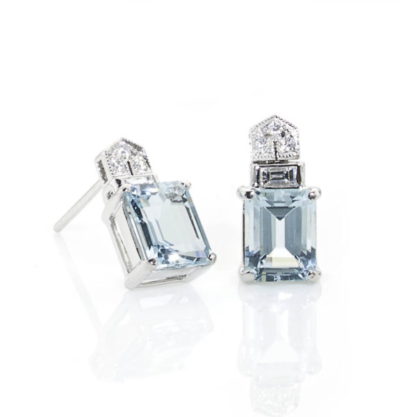 Diamond Topped Aquamarine Earrings | Jewellery Discovery