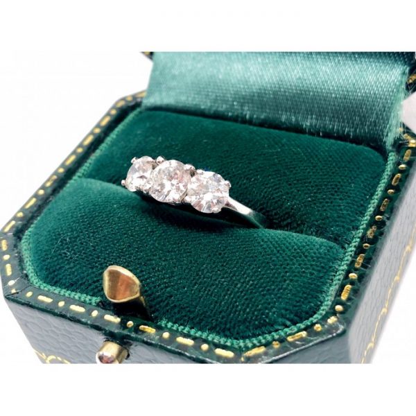 Three Stone Diamond Ring in Platinum, 1.60 carat total