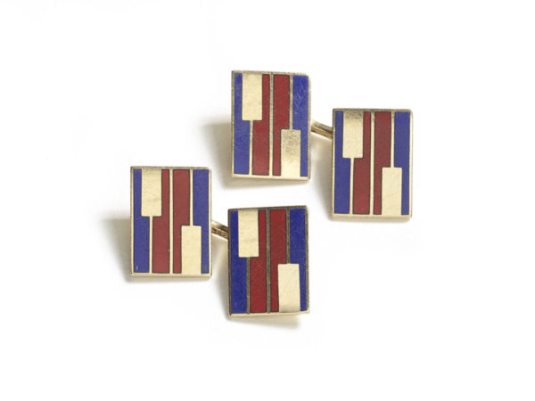 A pair of red and blue enamel cufflinks gold