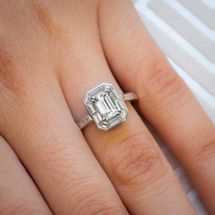 Emerald cut diamond cluster ring - Jewellery Discovery