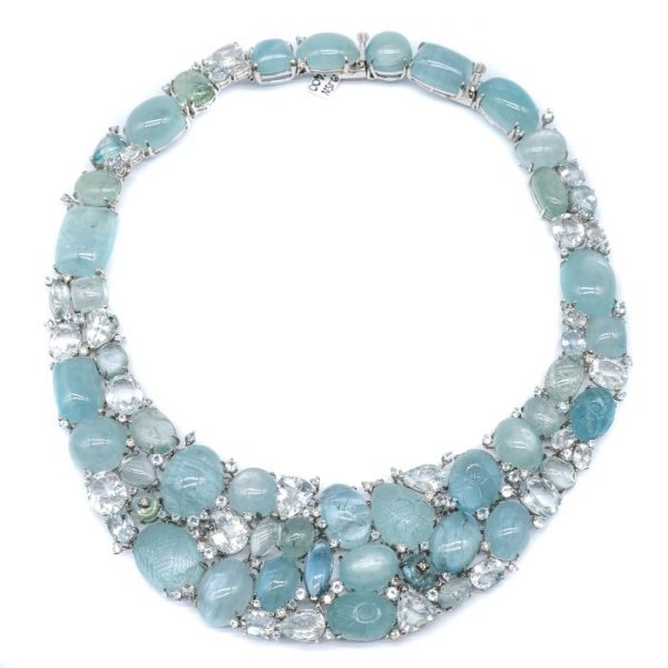 Faceted Aquamarine and Diamond Necklace