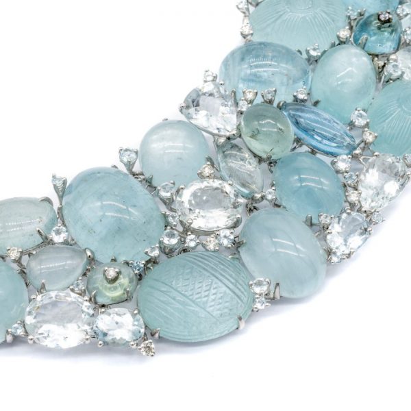 Faceted Aquamarine and Diamond Necklace
