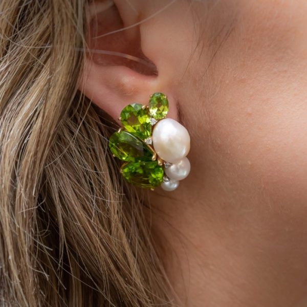 Peridot, Pearl & Diamond Earrings
