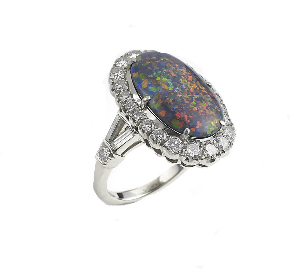 Black opal and diamond cluster ring vintage 1960 — Jewellery Discovery