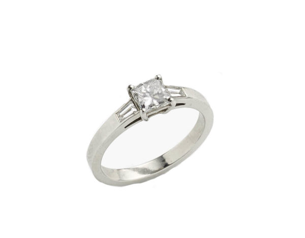 Princess cut diamond engagement ring, D colour platinum