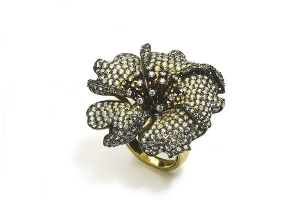 Green Sapphire Rose Flower Ring