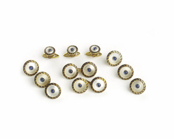Gentlemen's dress-set, Sapphire Mother-of-Pearl & Enamel