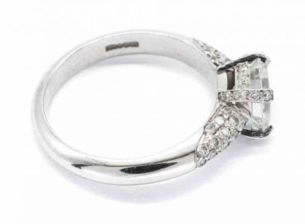 Sqaure emerald cut engagement ring Art Deco style diamond shoudlers platinum