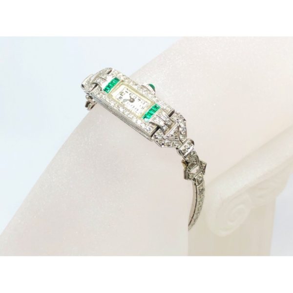 Art Deco Diamond & Emerald Cocktail Watch
