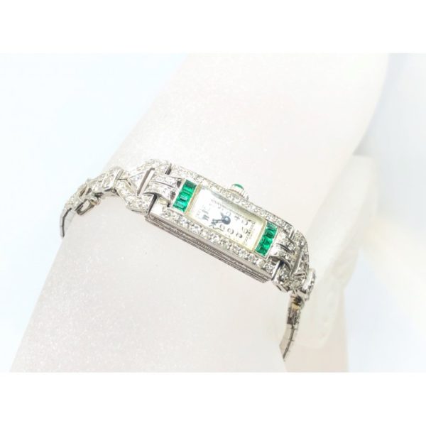 Art Deco Diamond & Emerald Cocktail Watch