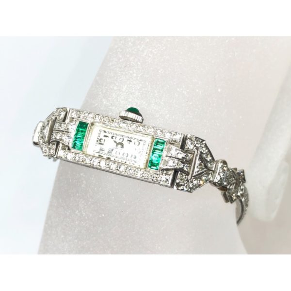 Art Deco Diamond & Emerald Cocktail Watch