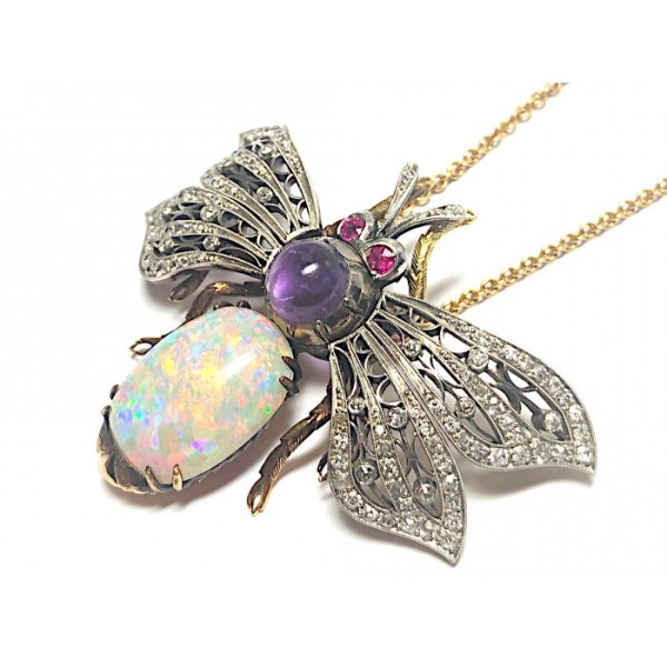 Opal and gem set bee pendant