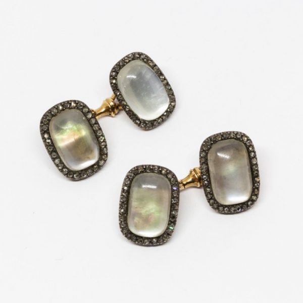Faberge Moonstone and Diamond Cufflinks, C1900