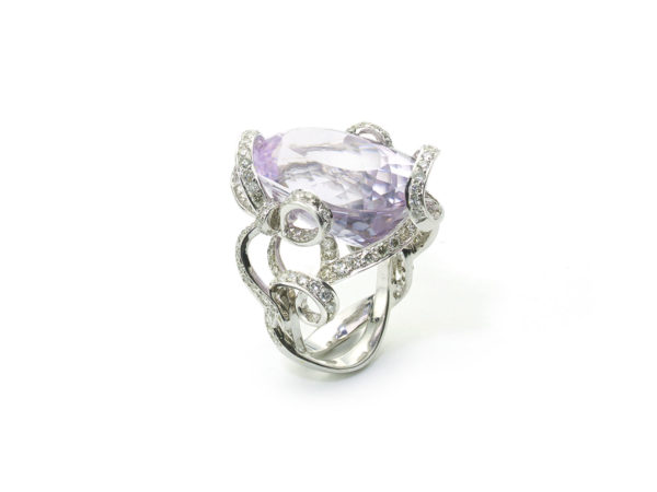 Kunzite Diamond Platinum Ring