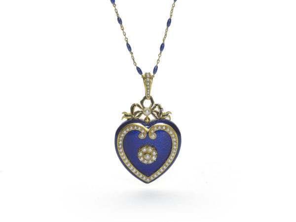 Victorian jewellery Blue Enamel Pearl Gold Heart Locket