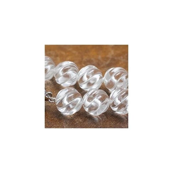 Carved Rock Crystal Beaded Necklace, 13mm 14mm carved rock crystal beads with an 18ct white gold pave set diamond ball clasp