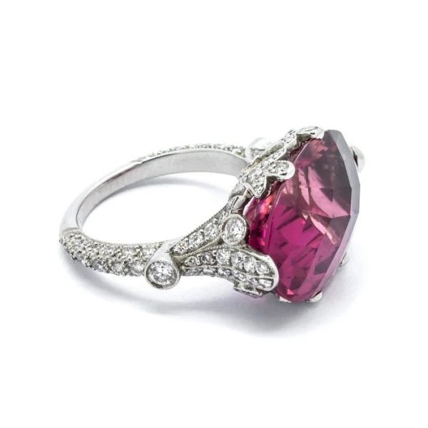 13.95ct Oval Pink Tourmaline and Diamond Cocktail Ring in Platinum