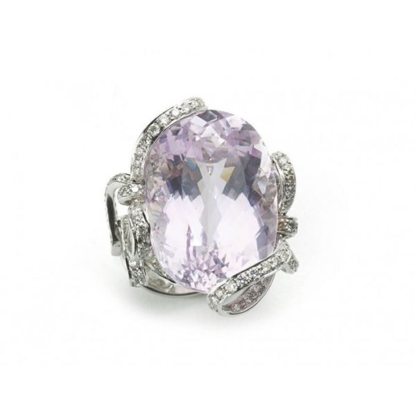 Kunzite Diamond Platinum Ring