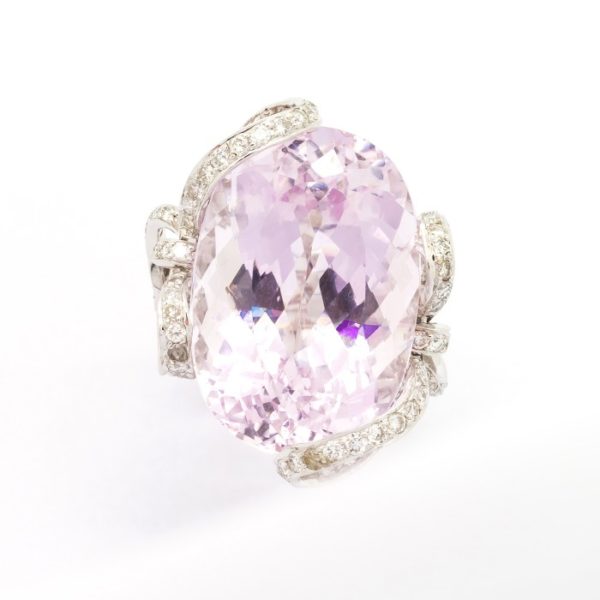 Kunzite Diamond Platinum Ring