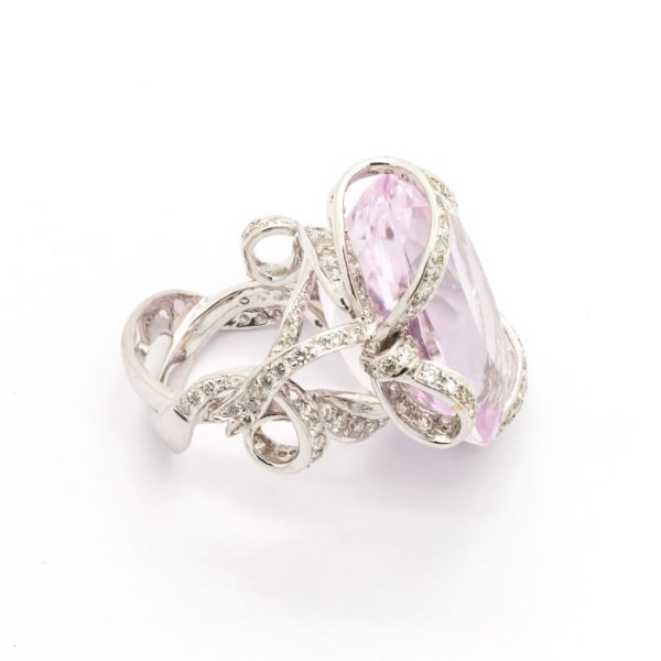 Kunzite Diamond Platinum Ring