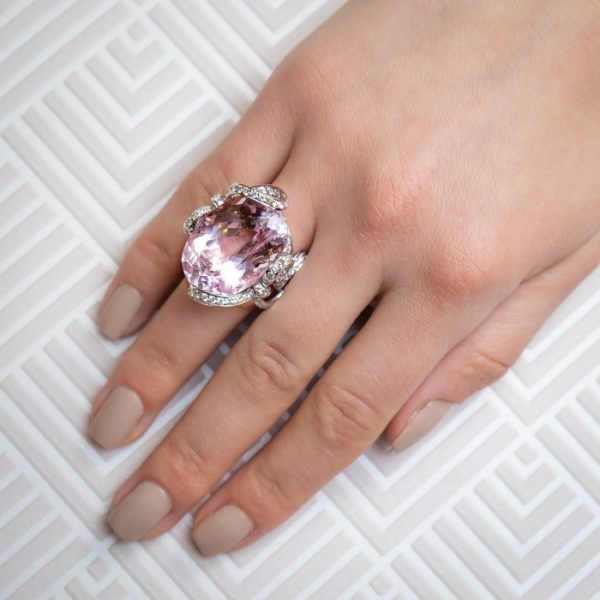 Kunzite Diamond Platinum Ring
