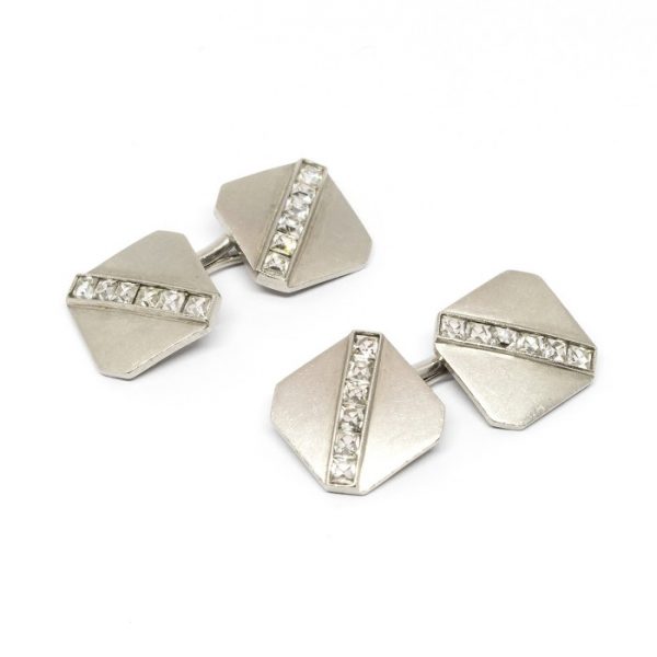 Antique Art Deco Tiffany Platinum and Diamond Cufflinks