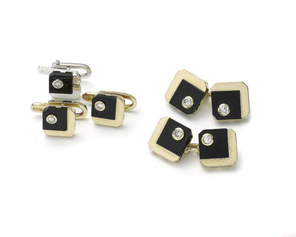 Vintage Black Onyx and Diamond Cufflink Dress Set - Jewellery Discovery