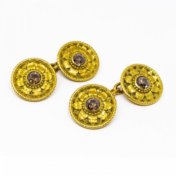 Desbazeille Art Nouveau gold and diamond cufflinks