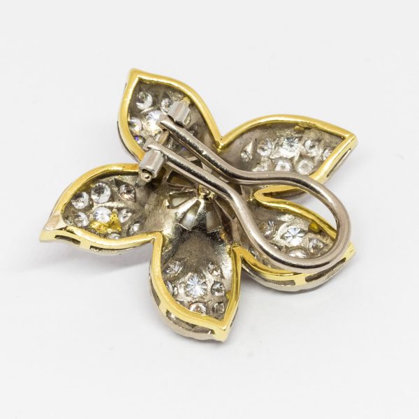 Pearl Diamond Gold Platinum Flower Earrings
