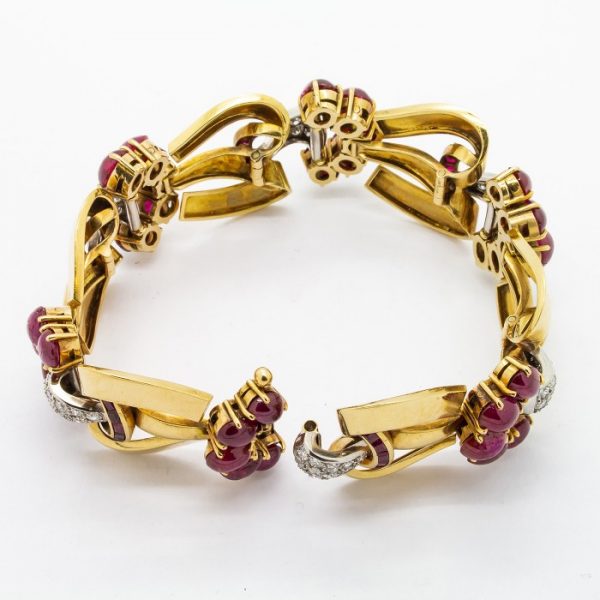 1940s Ruby Diamond Gold Bracelet