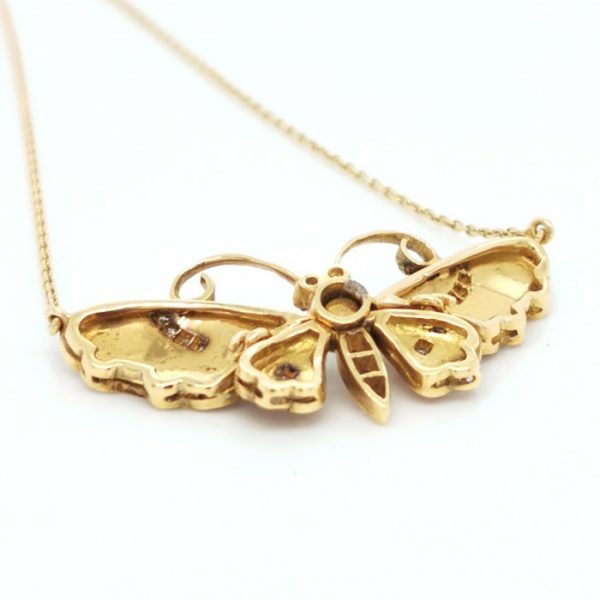Red Enamel, Diamond and Gold Butterfly Pendant - Jewellery Discovery