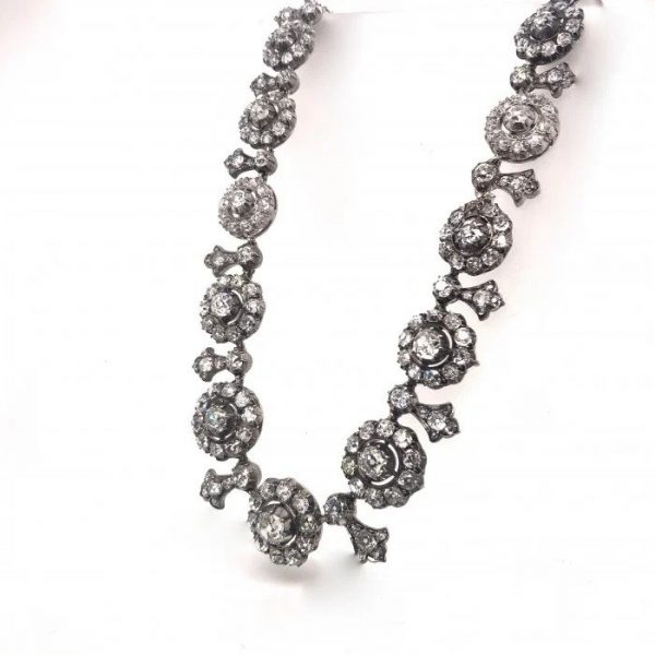 Antique Victorian Diamond Cluster Tiara Necklace, 27 carats