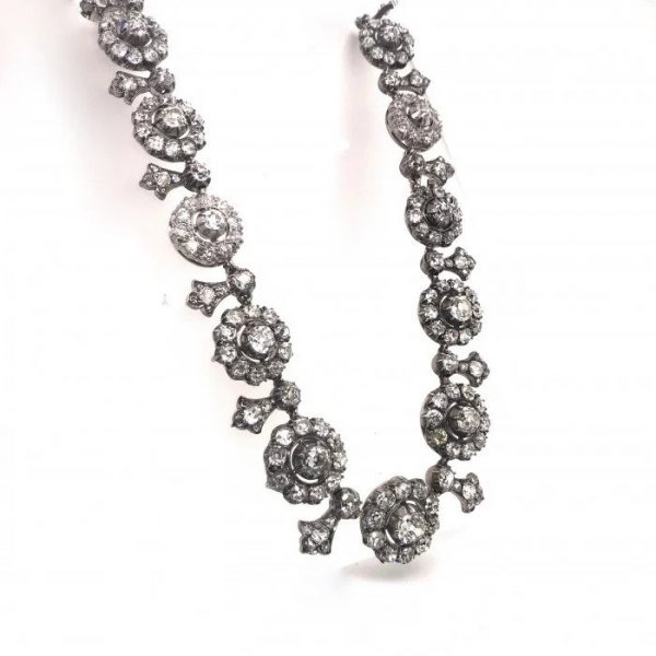 Antique Victorian Old Cut Diamond Cluster Tiara Necklace, 27 carats
