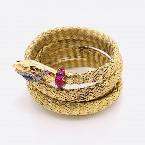 Antique Gold Coiled Snake Bangle Bracelet