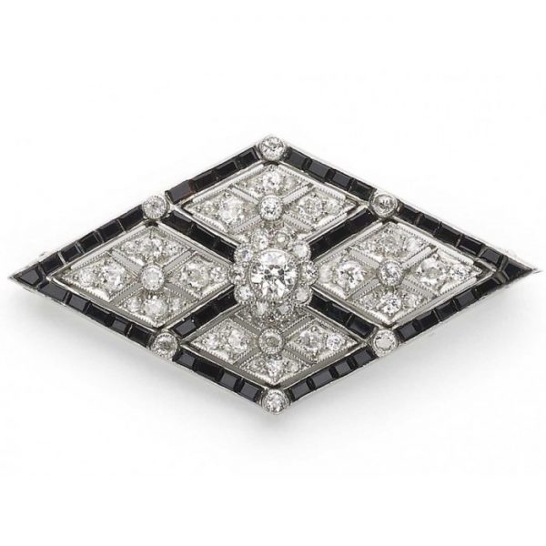 Art Deco Onyx Diamond Platinum Brooch