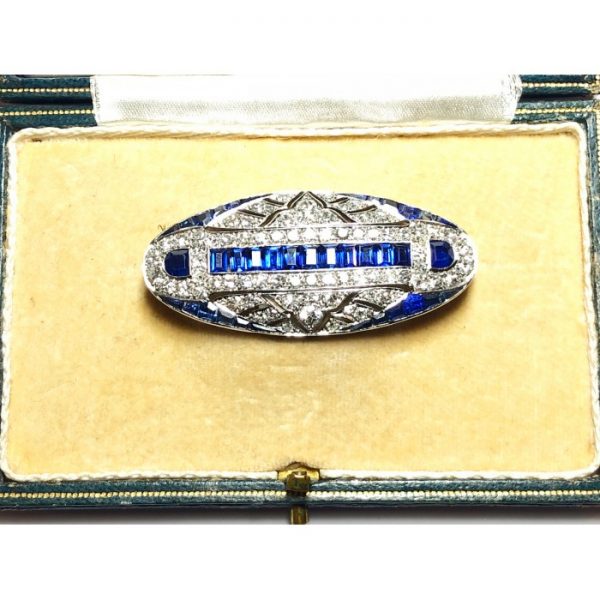 Art Deco Sapphire Diamond Platinum Plaque Brooch