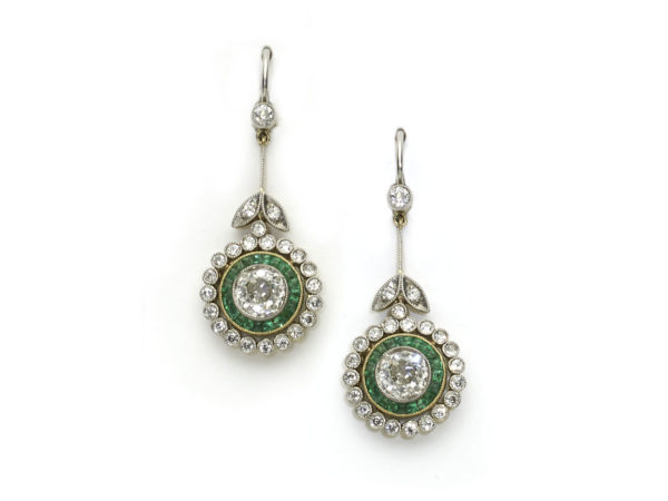 Art Deco Style Emerald Diamond Drop Earrings - Jewellery Discovery