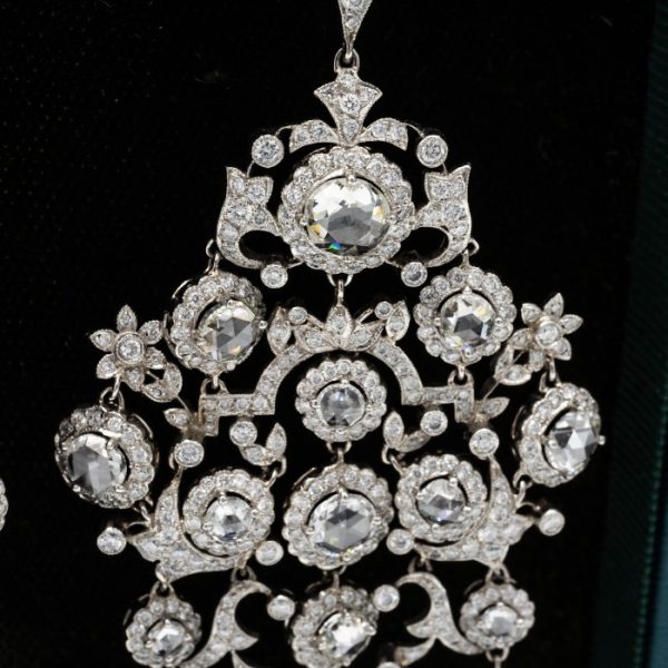 Large Diamond Platinum Chandelier Earrings