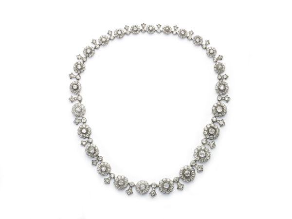 Antique Victorian Old Cut Diamond Cluster Tiara Necklace, 27 carats
