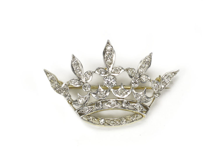 Antique Edwardian Diamond Crown Brooch - Jewellery Discovery