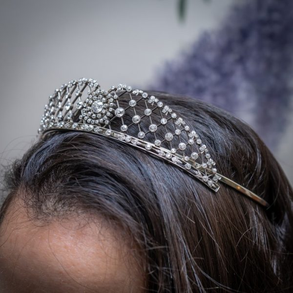 Antique Edwardian Diamond Platinum Feather Tiara