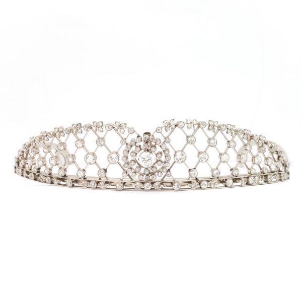 Antique Edwardian Diamond Platinum Feather Tiara