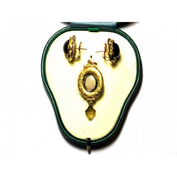 Antique Victorian Holbeinesque Enamel Diamond Gold Suite