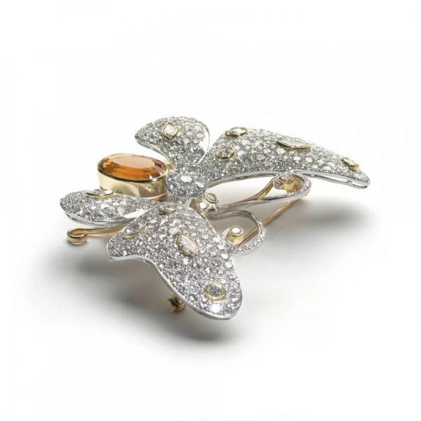 Citrine and Diamond En Tremblant Butterfly Brooch
