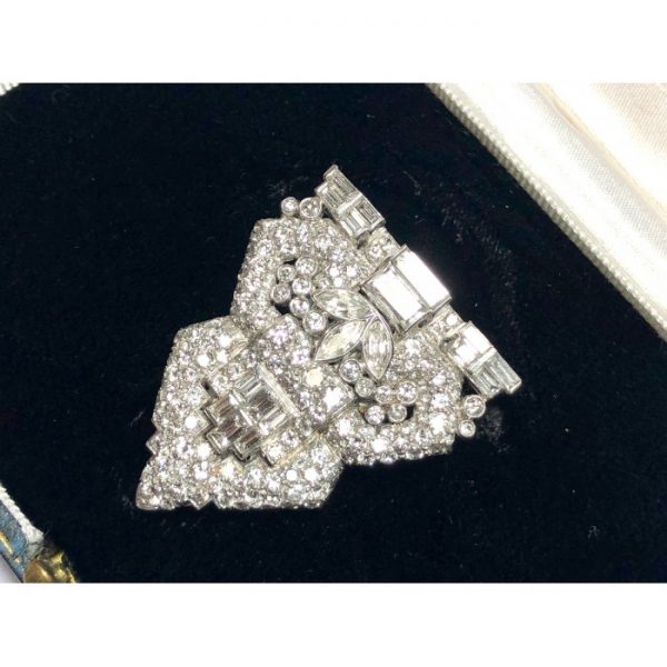 Antique Art Deco Diamond Platinum Clip Brooch